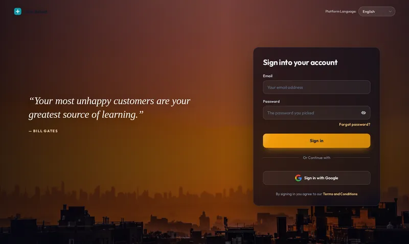 GoHighLevel sign-in page with the Cinematic login design and full-screen city photo