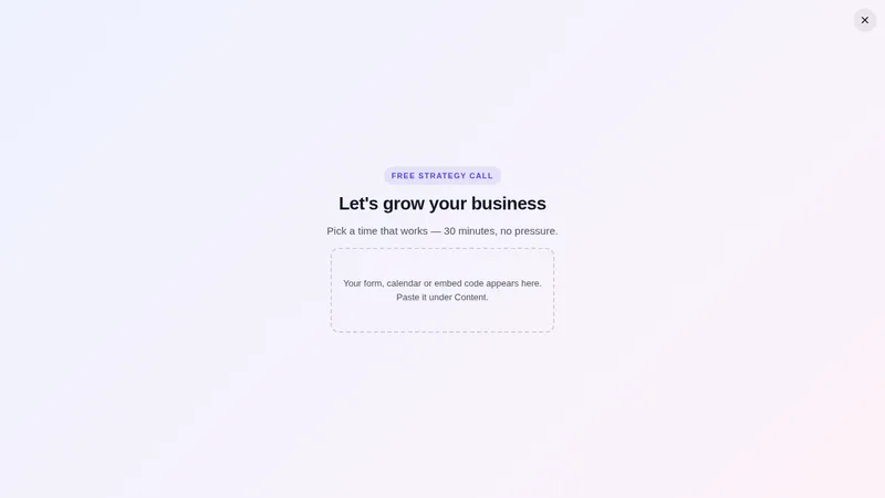 Full-screen book a call popup on a sample website